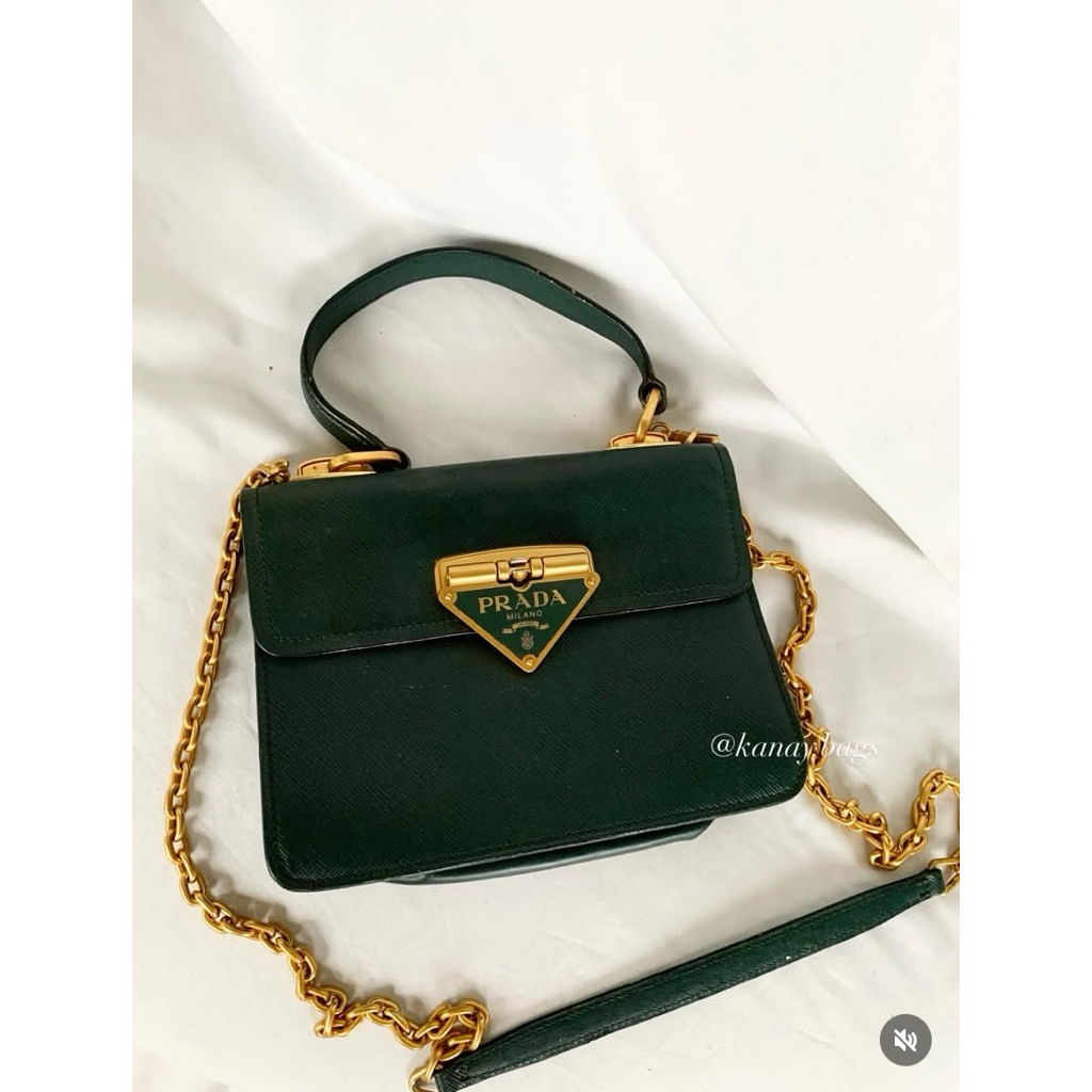 Prda leather logo flap shoulder bag