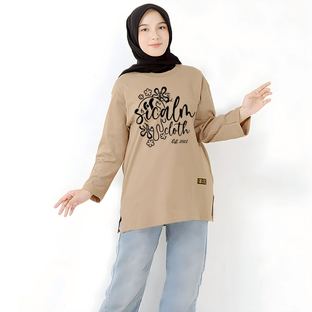 atasan kaos wanita lengan panjang oversized ld 120 cotton combed 24s tebal kaos wanita jumbo Trendy