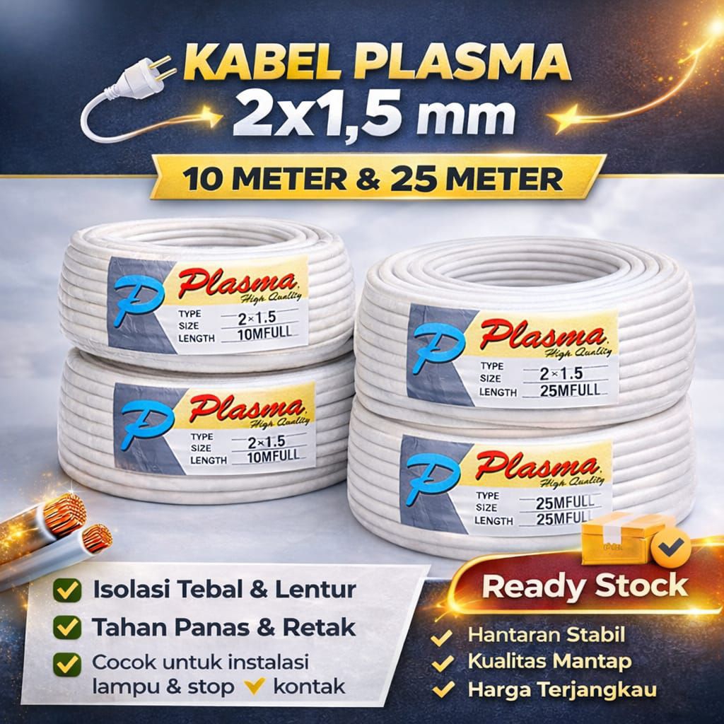 Kabel listrik kawat kabel tunggal 2 x 1,5 10 meter