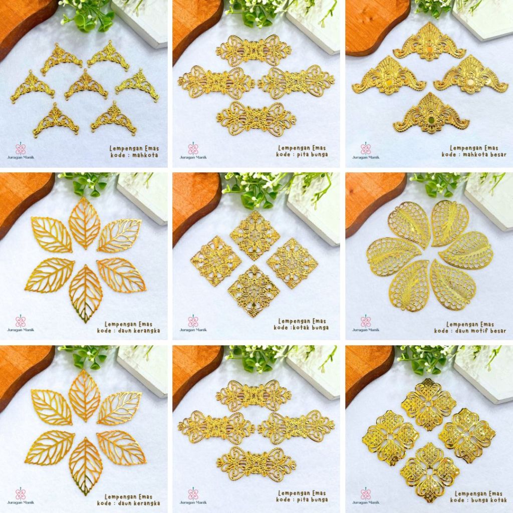 LEMPENGAN EMAS AKSESORIS - PLAT EMAS UNTUK HANTARAN - BAHAN HIASAN EMAS LEMPENGAN 6pcs