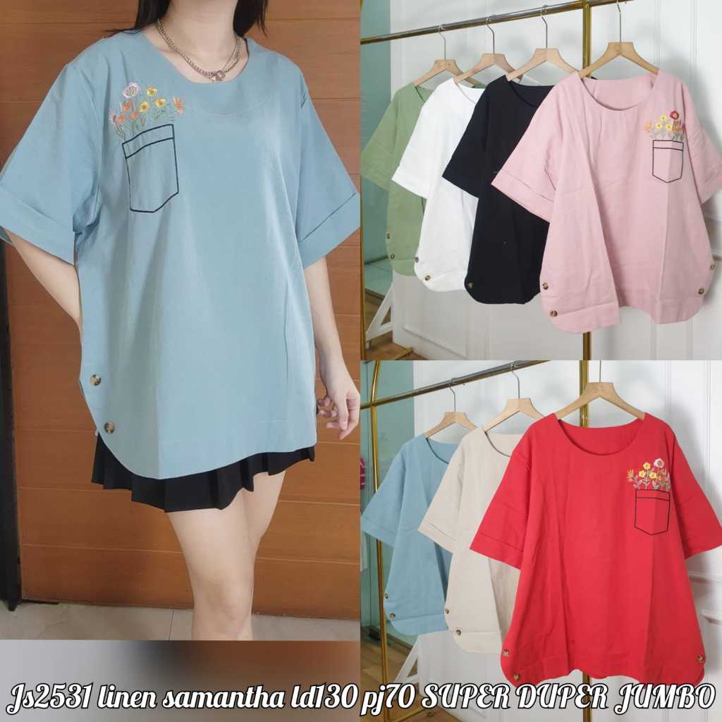 Atasan wanita blouse jumbo premium import quality | Blouse katun linen motif bordir bunga import qua