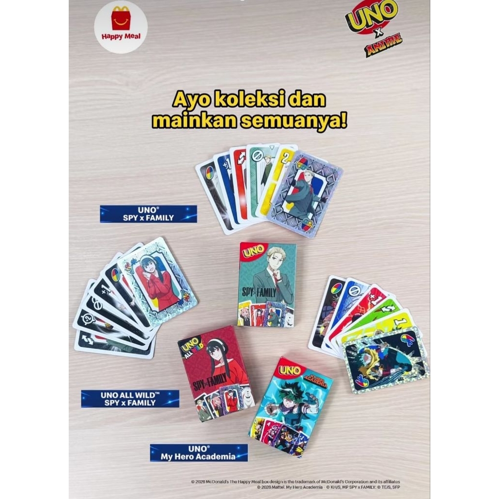 Mainan Anak Happy Meal UNO x Anime My Hero Academia Spy X Family All Wild Flip Meals Mcd Mcdonald Mc