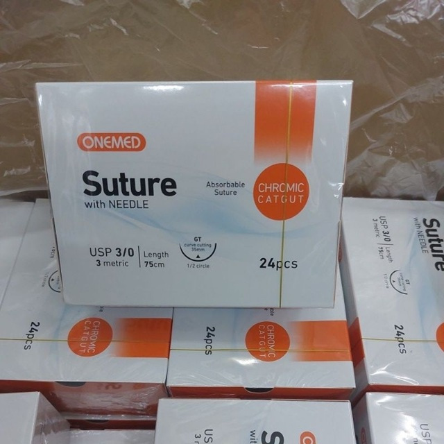Catgut Chromic 3/0 OneMed / Benang Jahit Chromic 3/0 + Jarum OM