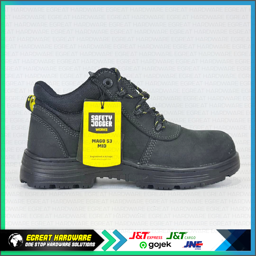 (BARANG READY / BUKAN PO) SAFETY SHOES; MID CUT, COMPOSITE; MAGO S3 MID, BLACK; SAFETY JOGGER