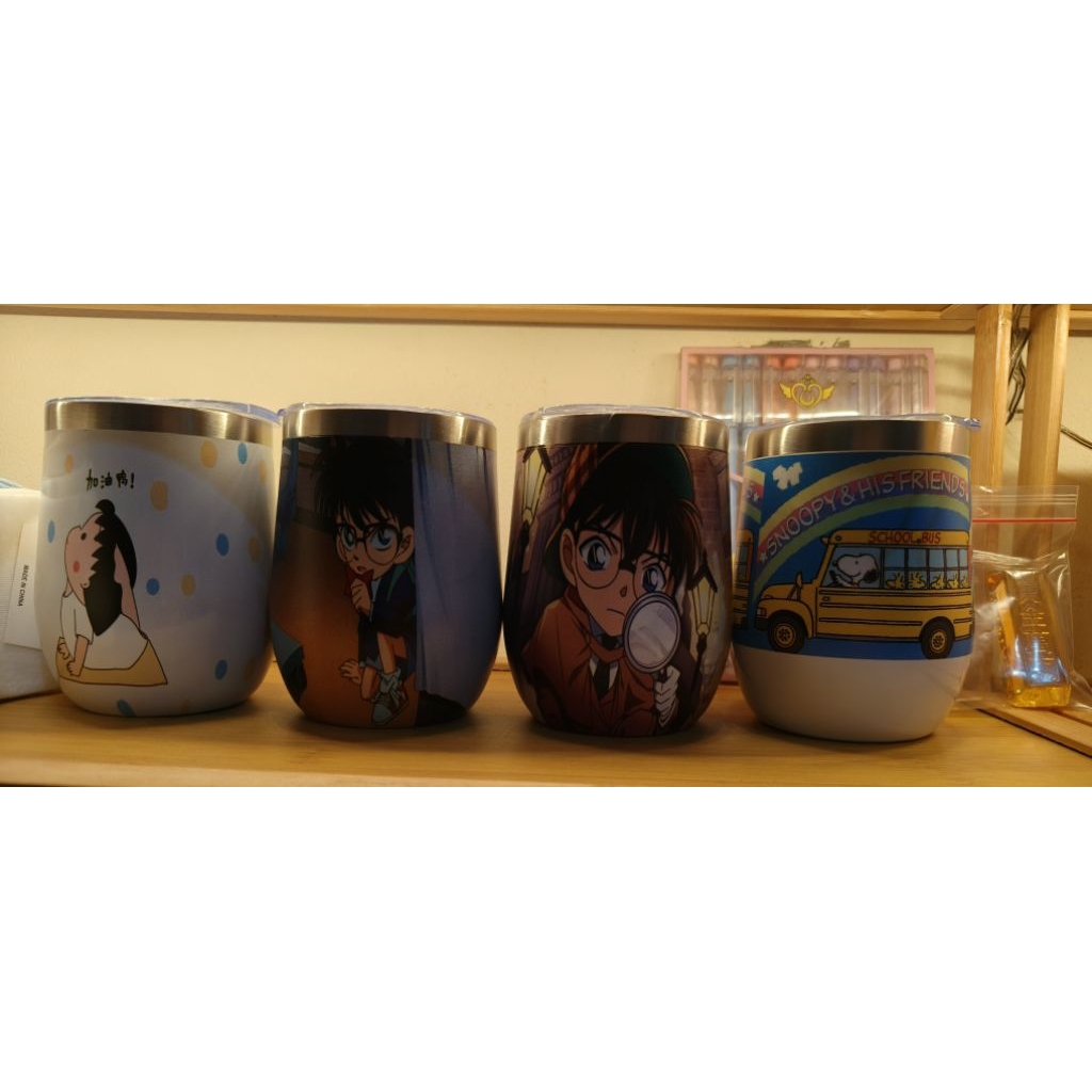 Mug Stainless + Tutup teguk 350ml. MARUKO, CONAN, SNOOPY.