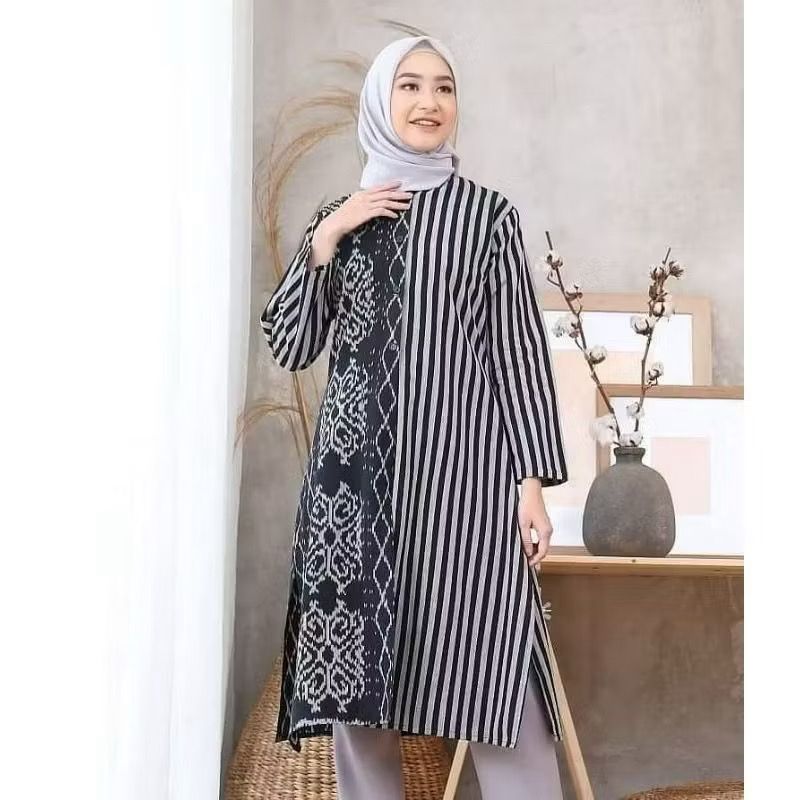 Set Couple Family Baju Tenun Couple Keluarga Padma Series Putih Tulang Dress X Kemeja Tenun Ethnik P