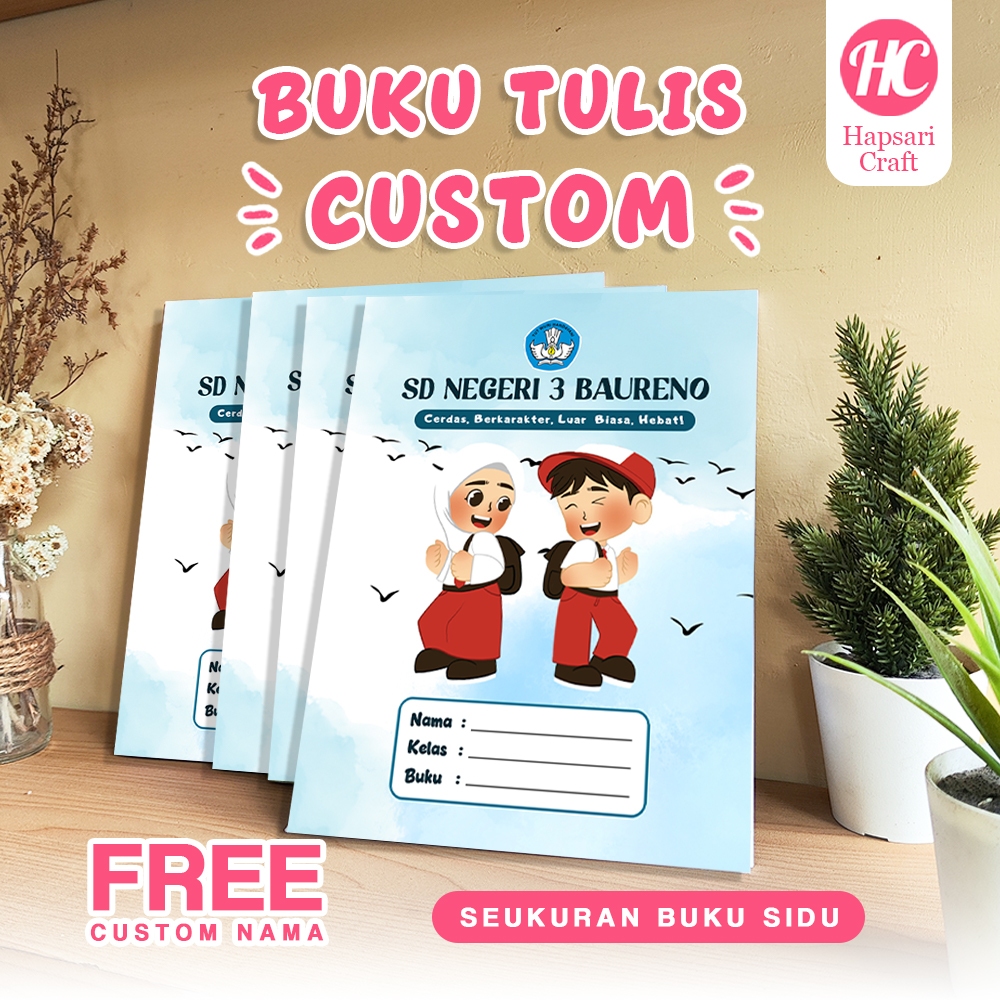 Buku Tulis Custom Design Cover Logo dan Nama Sekolah Murah Premium Standar SIDU BTS01