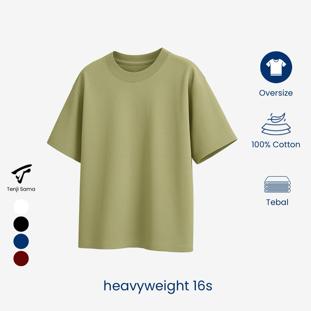 Tenji - Oversize Heavyweight 16s Tshirt Kaos Polos Sage Green