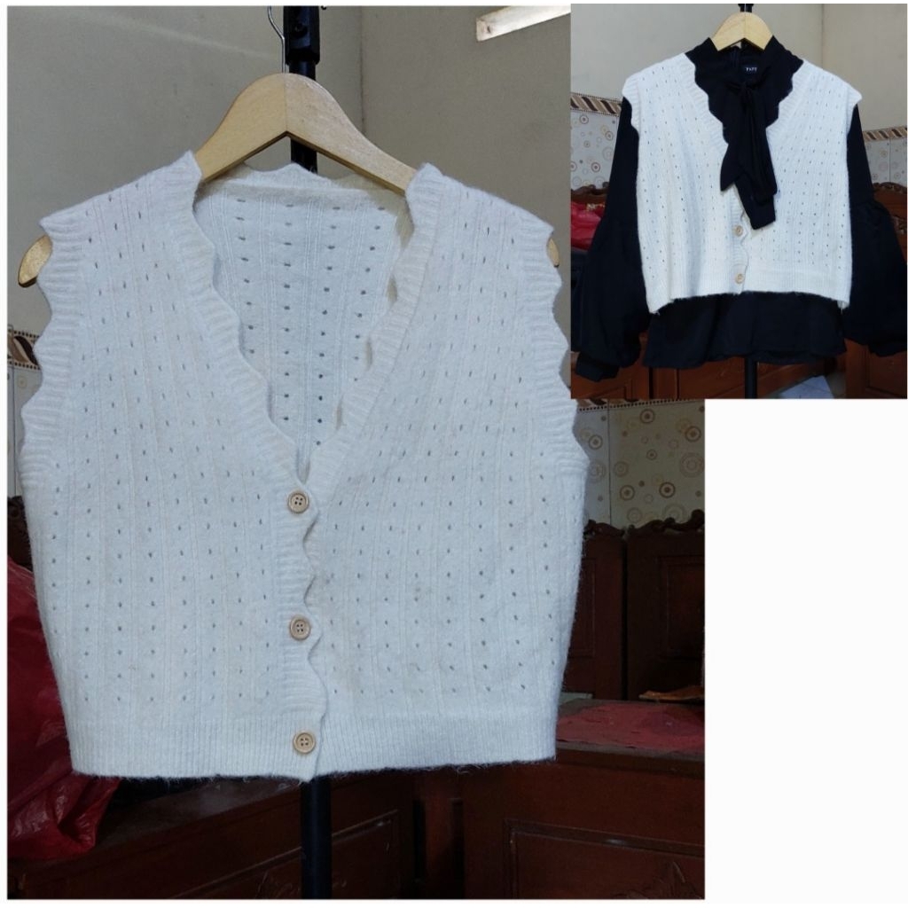 vest rajut putih cantik