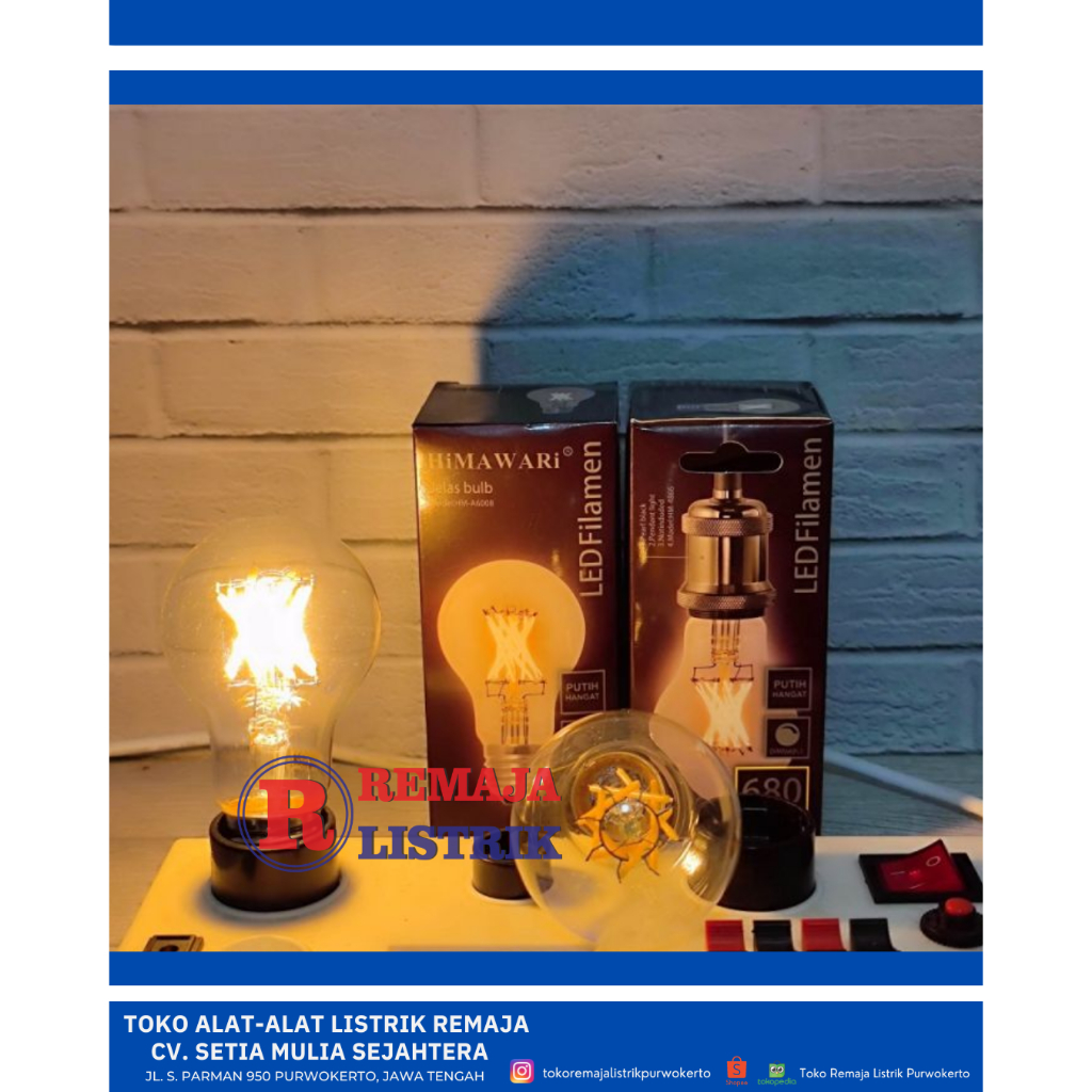 Lampu LED Filamen 8W + Dimmer E27 Cahaya Kuning Himawari