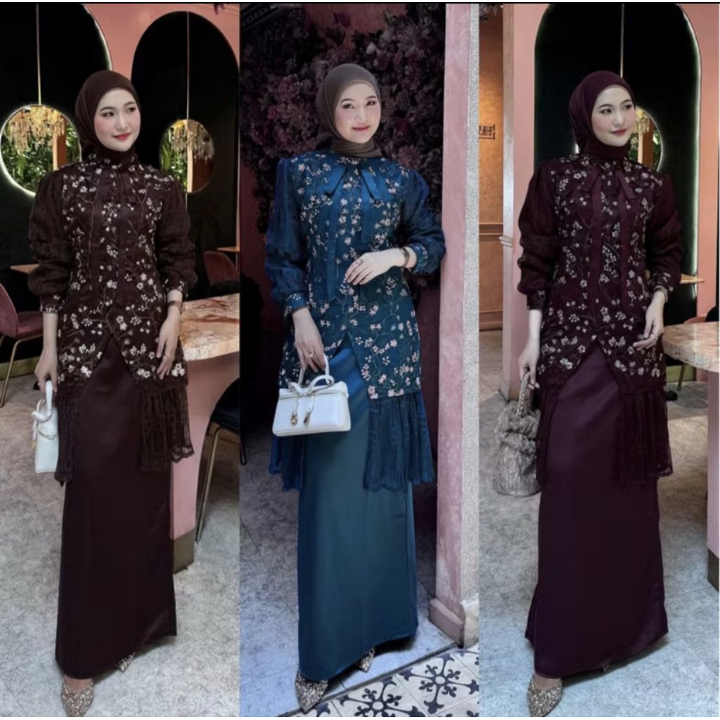 ONE SET ATASAN BAWAHAN TUNIK TULE BROKAT ELEGANT CHANTILY PREMIUM