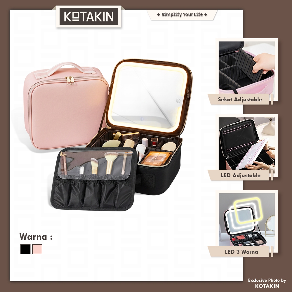 KOTAKIN Kotak Kosmetik Makeup Organizer Beauty Case Tas Koper MUA Makeupartist Bag Lampu LED Mirror 