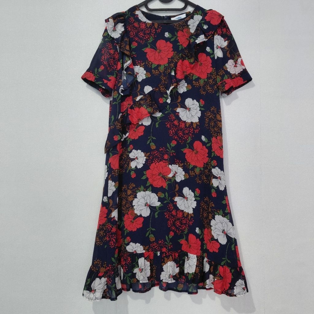 dress sifon motif bunga