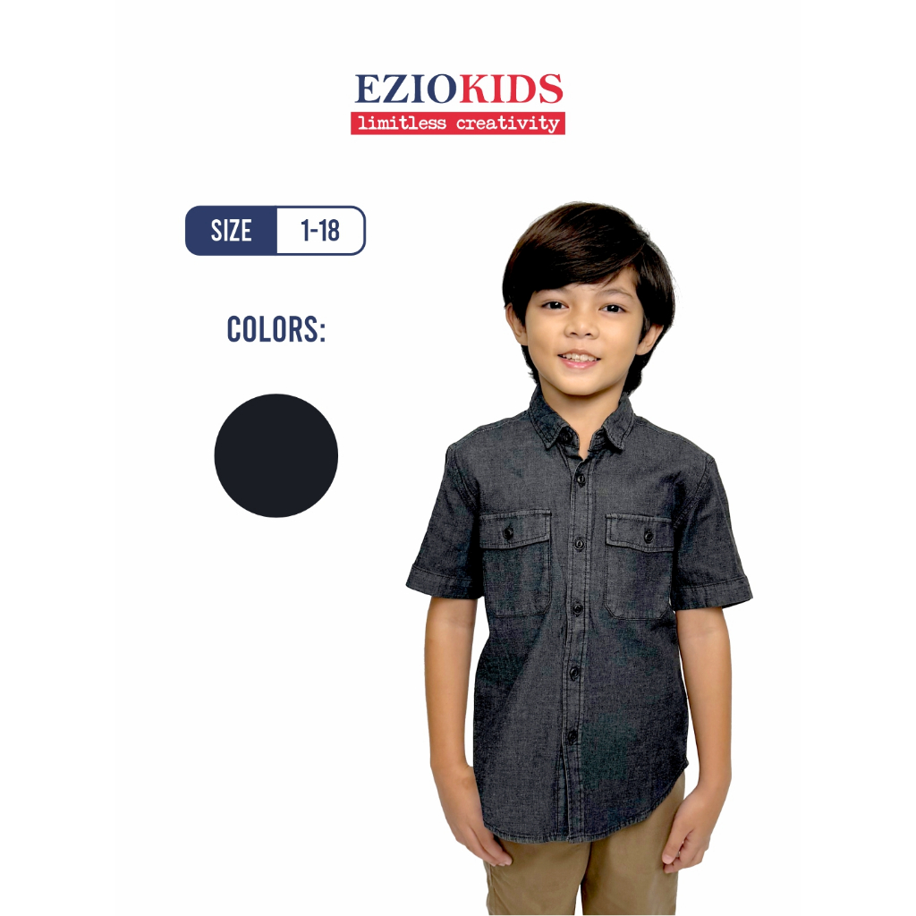 Ezio Kids Kemeja Anak Denim Hitam Lengan Panjang / Pendek