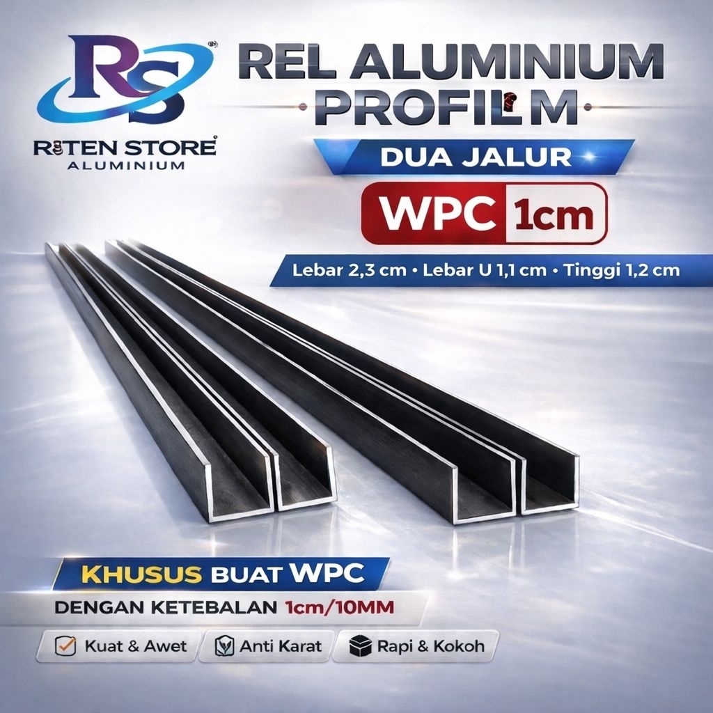 Rel Aluminium M 2 Jalur WPC 10mm/1CM  Rel Sliding Pintu Meja Dapur Panjang 120cm