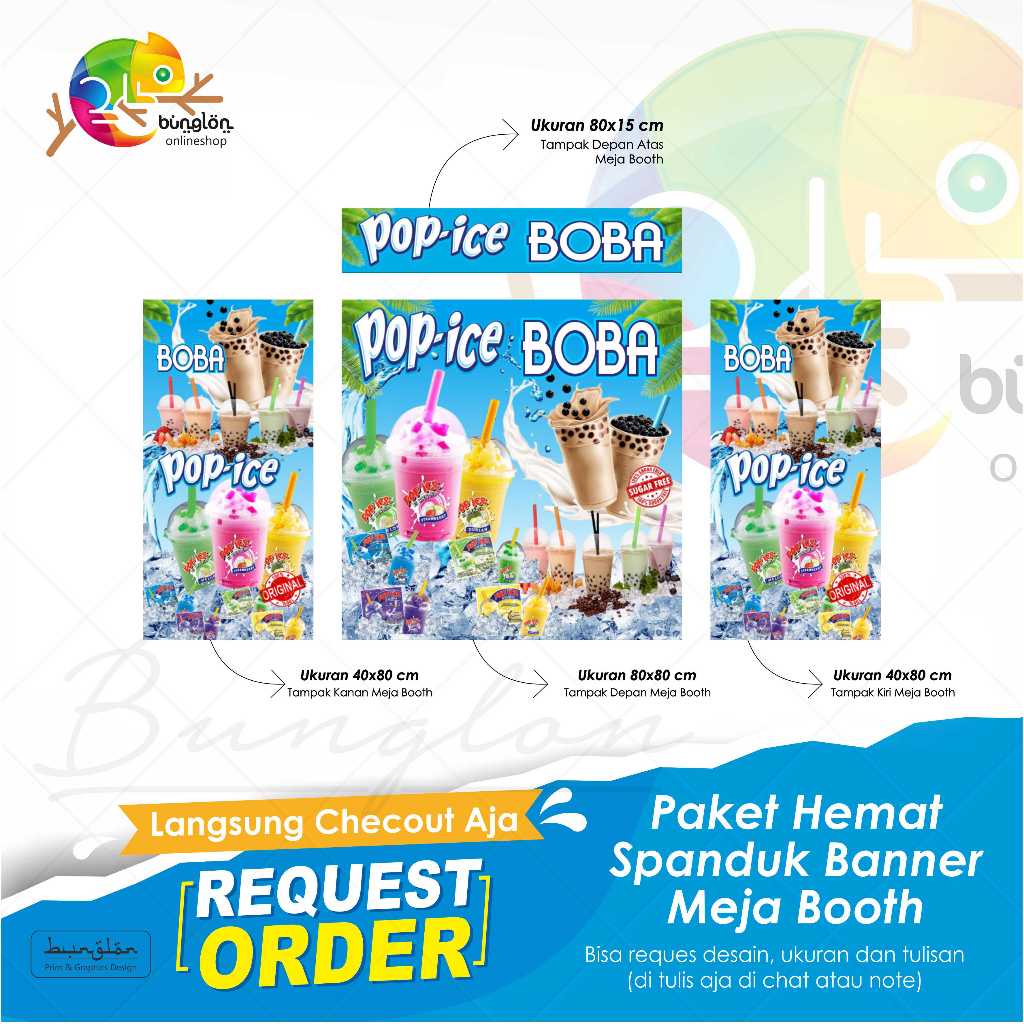 Spanduk Banner Paket Hemat Meja Booth pop ice boba custom desain