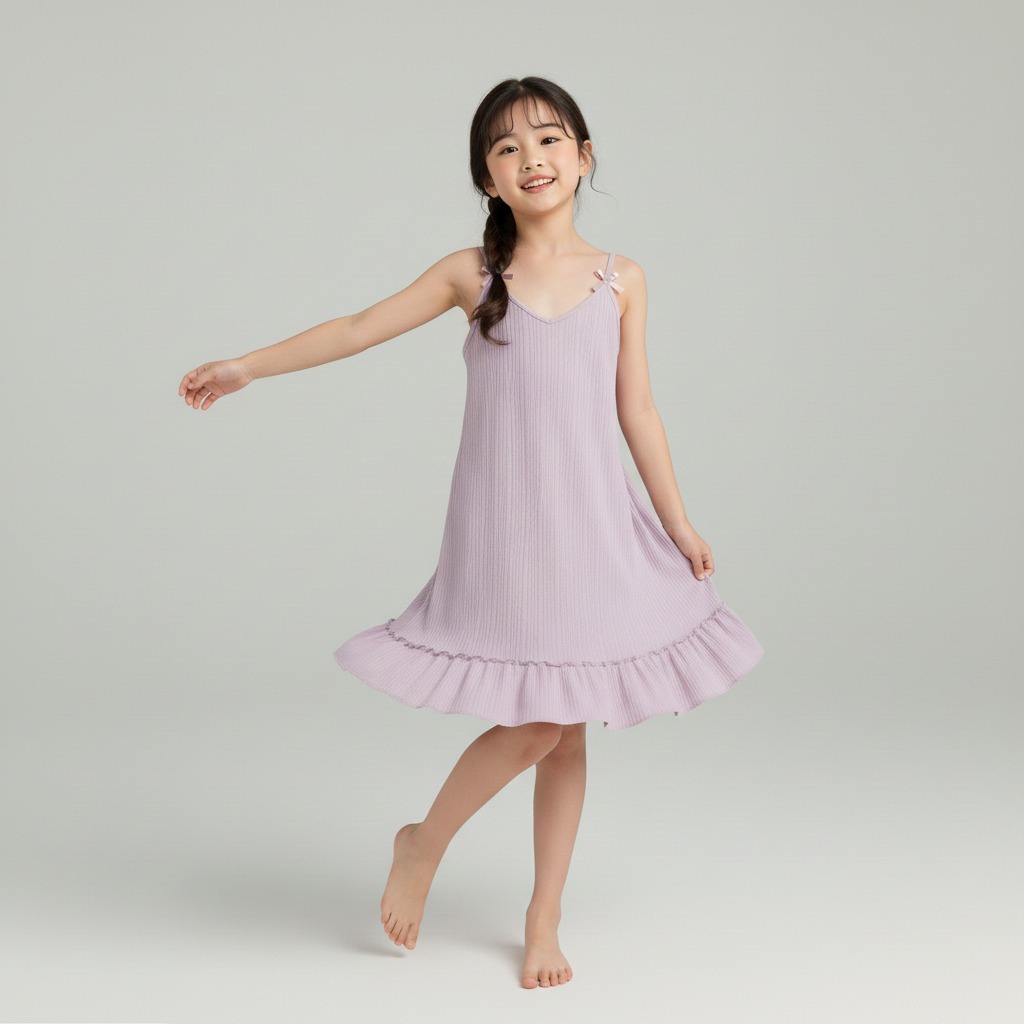 KEKINIAN PAKAIAN DRESS TALI KECIL RUFFLE ANAK PEREMPUAN BAHAN HYGT POLOS LEMBUT NYAMAN