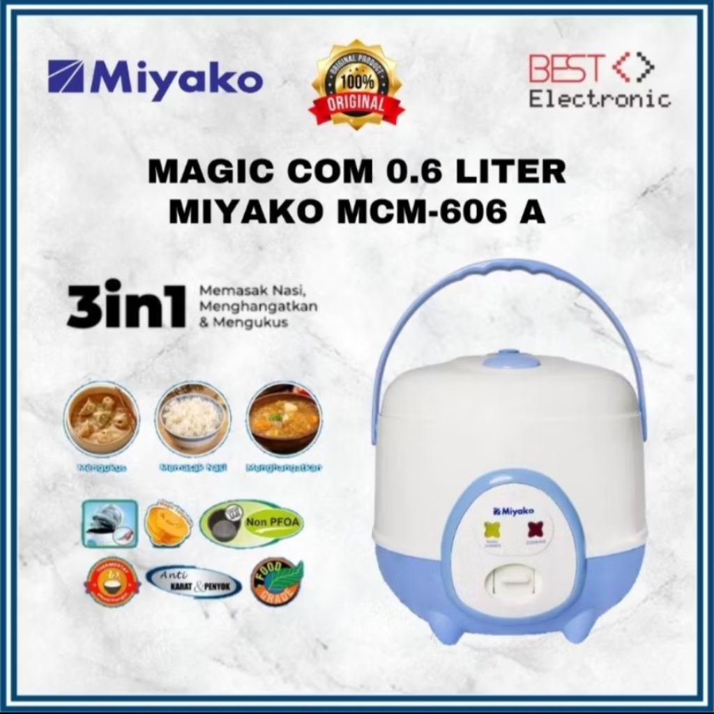 MAGIC COM MIYAKO MCM-606A RICE COOKER 3IN1 MINI 0.6 LITER MIYAKO 606 MCM606 A MCM 606 A