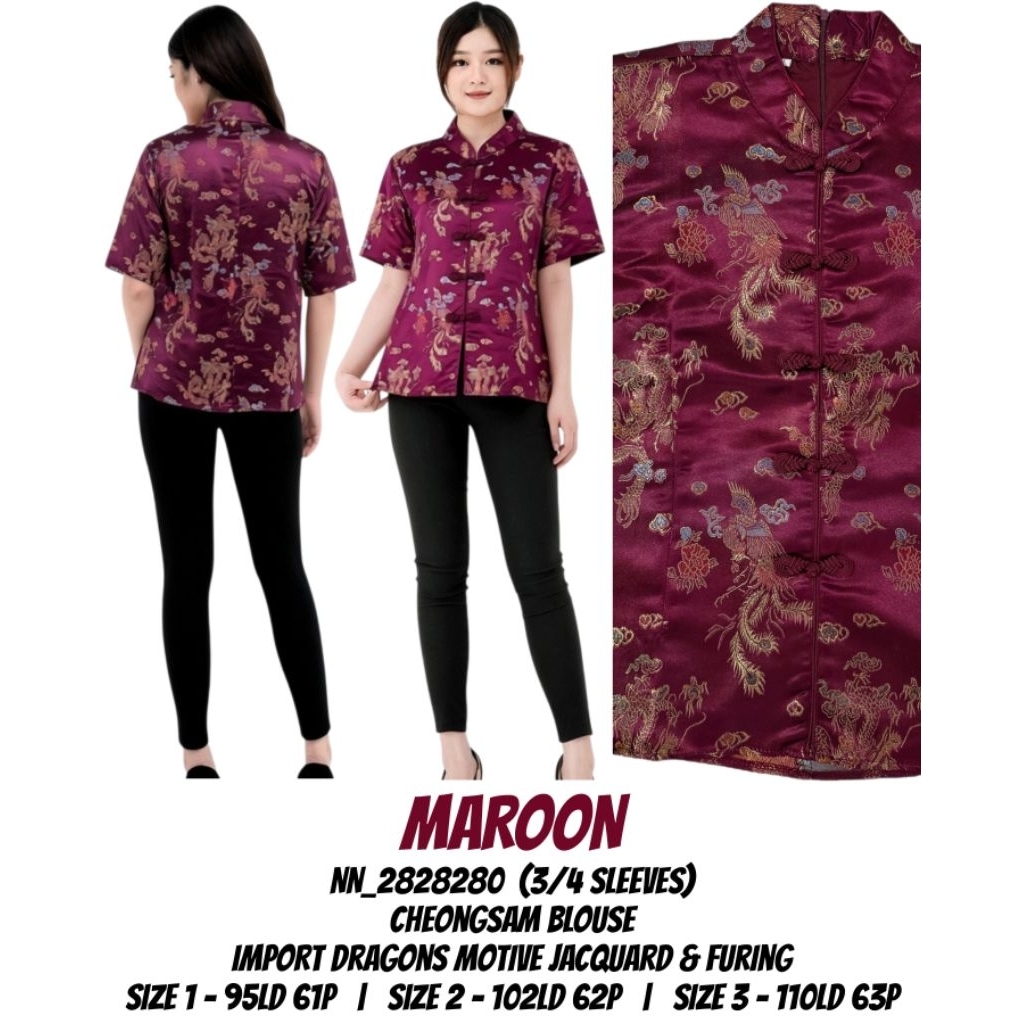 Atasan blus wanita cheongsam & Atasan blus cowo cheongsam (Set Pakaian Couple) MERAH & MARUN natal &