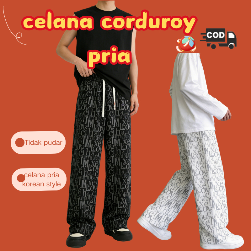 celana corduroy pria loose pants celana y2k motif  celana cowok uniseks berbagai ukuran M-3XL