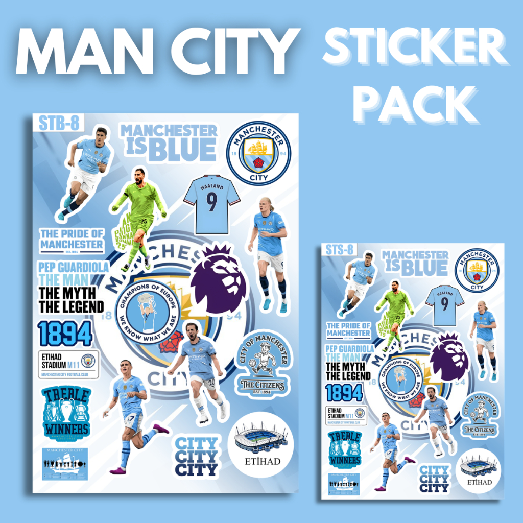 Manchester City Sticker Pack Vinyl Waterproof Stiker Laptop Helm Koper Fans Man City