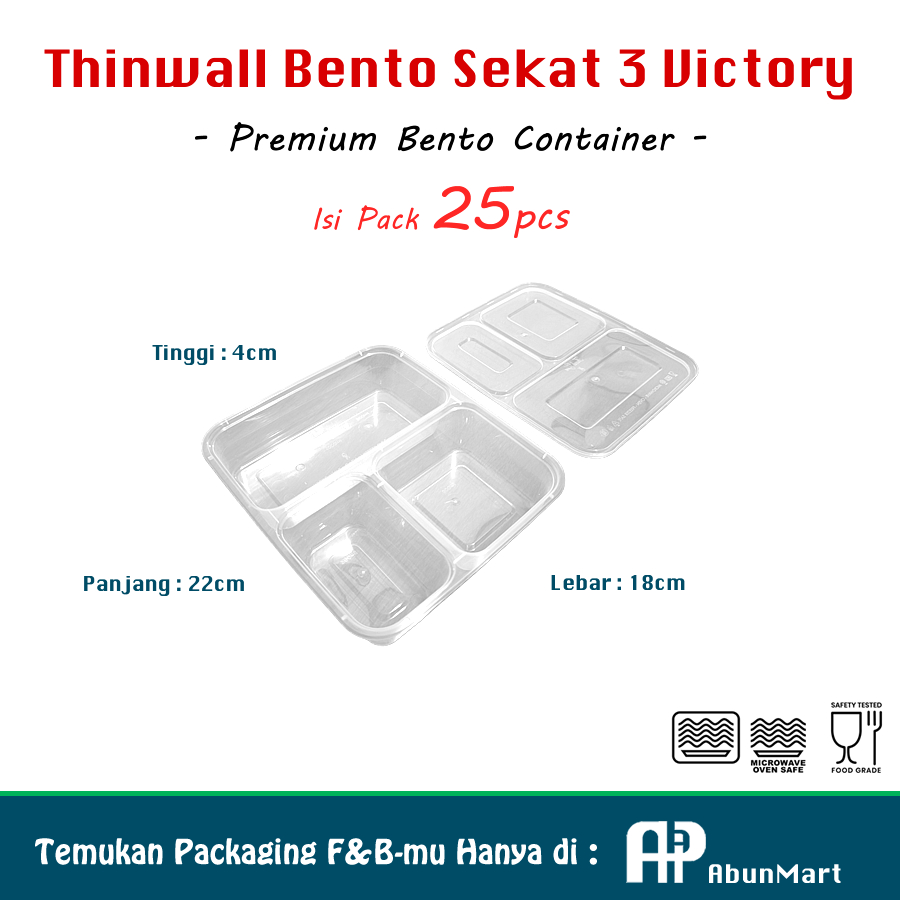 Thinwall Bento Sekat 3 Victory Isi 25pcs