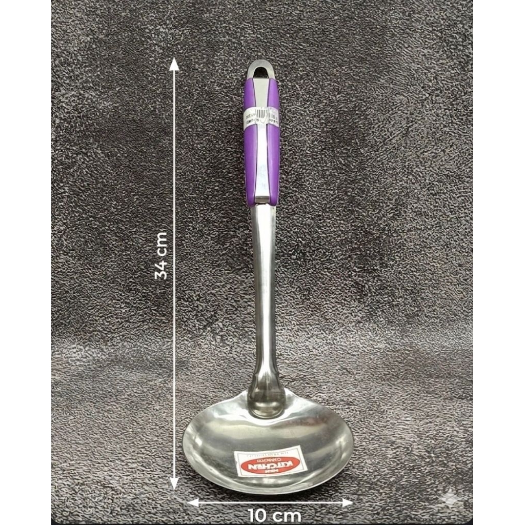 Sendok Sop Stainless Gagang Ungu Anti Karat / Irus Motif Garis Awet / Sendok Sayur Kuat