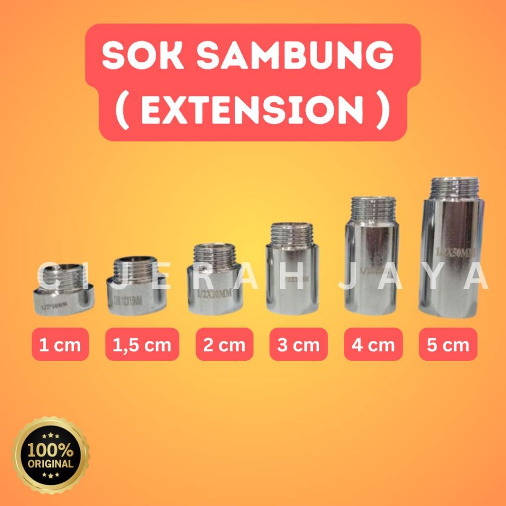 SOK SAMBUNG KRAN EXTENSION SAMBUNGAN PIPA NEPEL SOK STAINLESS 304 / FITTING PIPA / SAMBUNGAN PEMANJA