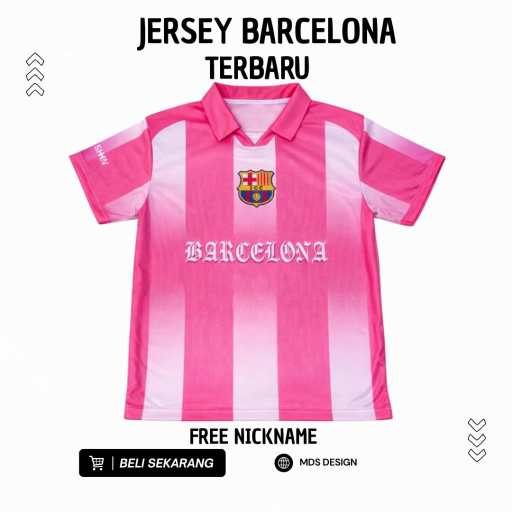 JERSEY BARCELONA PINK BERKERAH TERBARU FULL PRINTING
