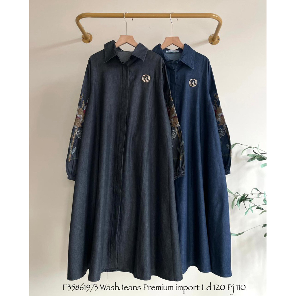 Ninedshop | Baju Tunik Jeans Wash Premium LD 120 Wanita / Fashion Atasan Cewek Terbaru / Busana wani