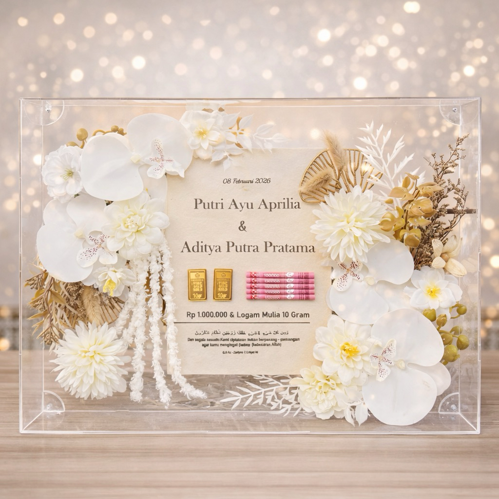 [1-2 HARI JADI ] MAHAR FULL TETES AKR AKRILIK BOX PERNIKAHAN SET HIASAN WEDDING FRAME BINGKAI MAHAR