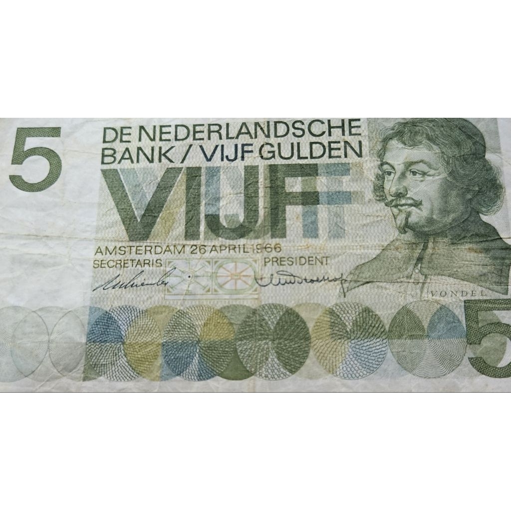 #Termurah Jarang ada Uang Asing Netherland Belanda 5 Gulden Tahun 1966 Kondisi Kertas Masih renyah A