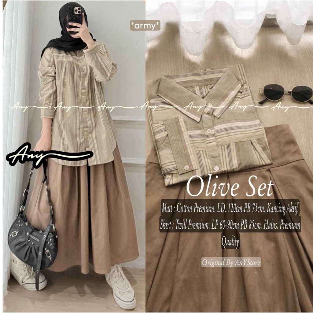 Olive Set Salur Mix Rok Twill Mayung (Any)