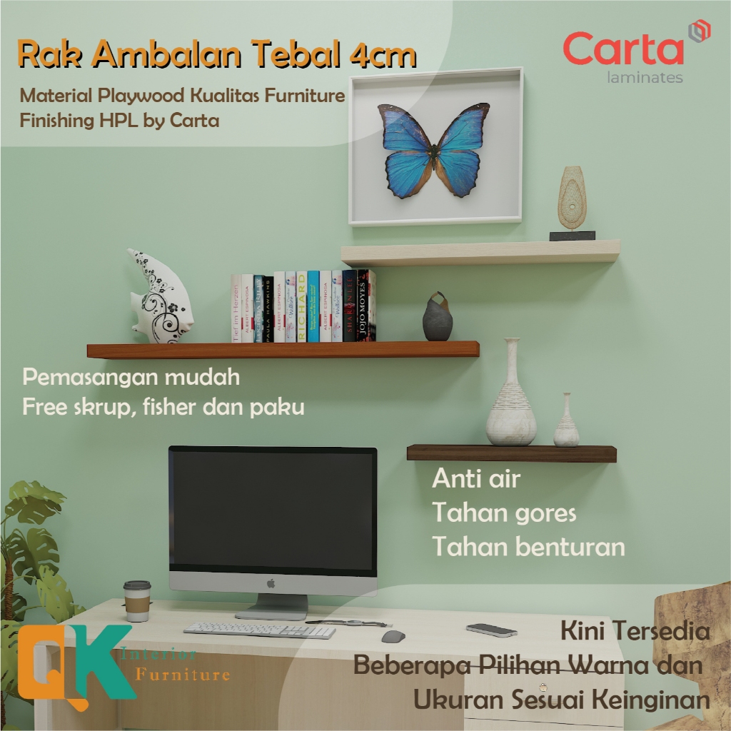 Rak Ambalan Dinding Minimalis Finishing HPL Aesthetic, Anti Air, Tahan Gores dan Benturan, Mudah Dib