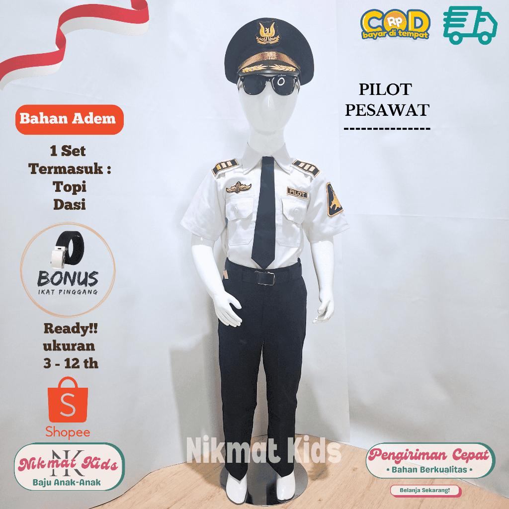 Baju pilot anak laki laki seragam profesi pilot pesawat anak kostum pilot baju karnaval tk paud