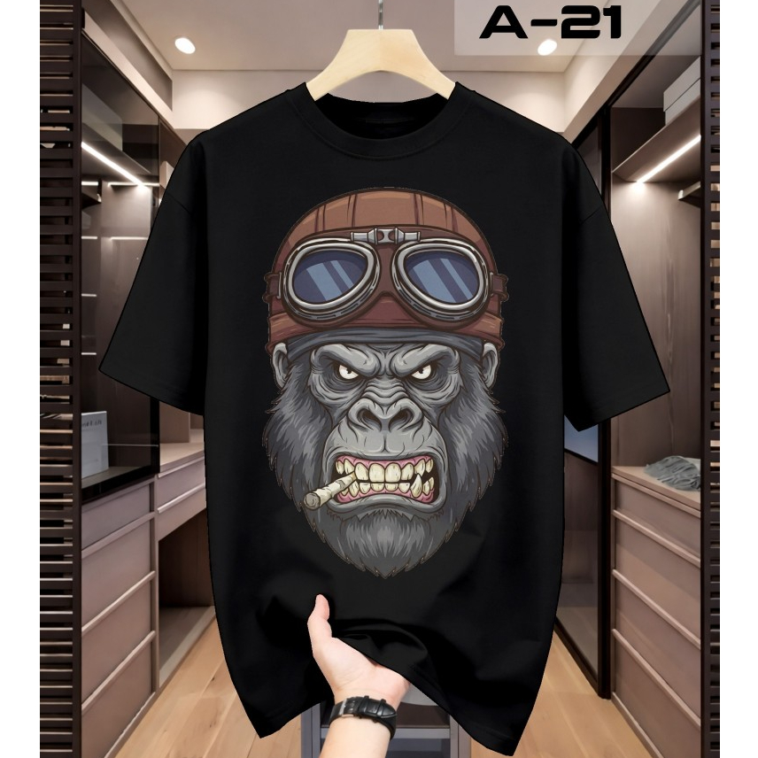 Moon Wear - Kaos Distro Unisex Gorilla Pilot Aviator Retro Cotton Combed 24s Premium Sablon DTF A-21