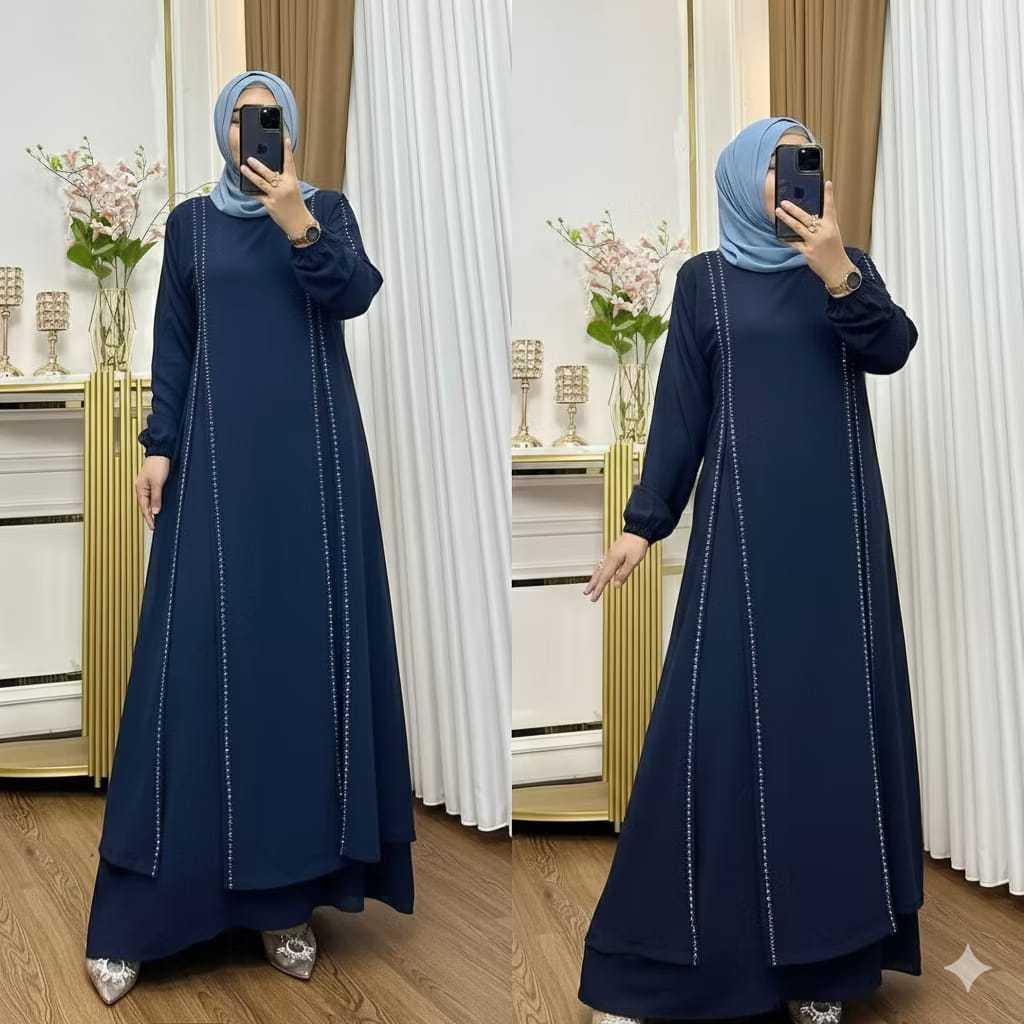Gamis Abaya Turkey Terbaru bahan Crinkel premium Warna Navy