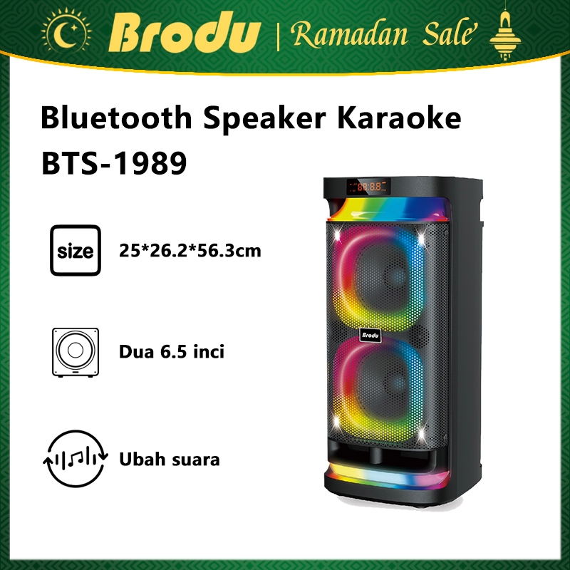 Brodu BTS-1989 Bluetooth Speaker Karaoke 6.5*2Inci Super Mega Bass dengan Berkualitas Tinggi