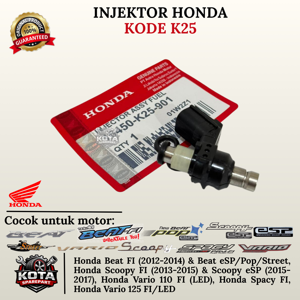 INJEKTOR ORIGINAL HONDA KODE K25 UNTUK MOTOR HONDA BEAT FI (2012-2014) & BEAT ESP/POP/STREET, SCOOPY