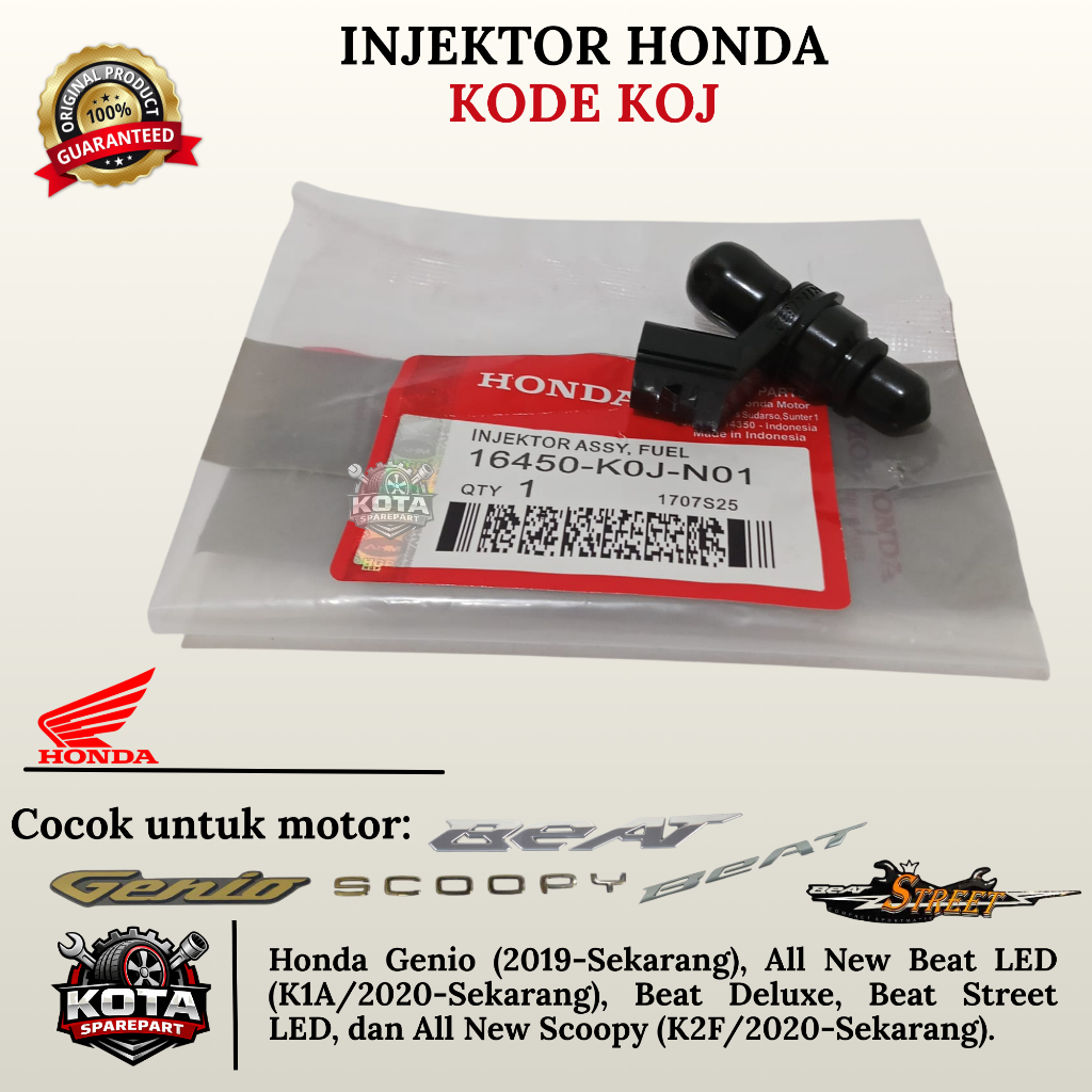 INJEKTOR ORIGINAL HONDA KODE KOJ UNTUK MOTOR HONDA GENIO (2019-SEKARANG), ALL NEW BEAT LED (K1A/2020
