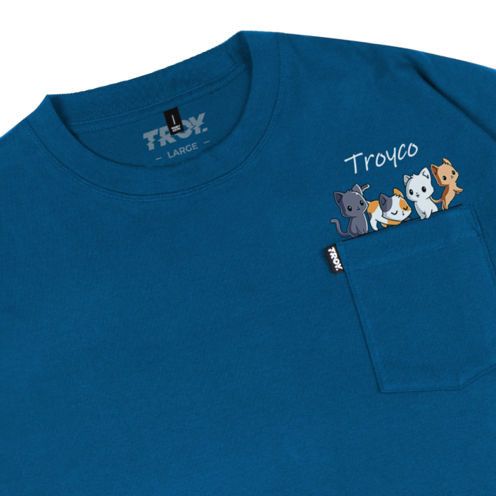 Troy Company Boxy Oversized Pocket Tees Deep Blue Kittens - Kaos Pria Boxy Oversize BKD 2618