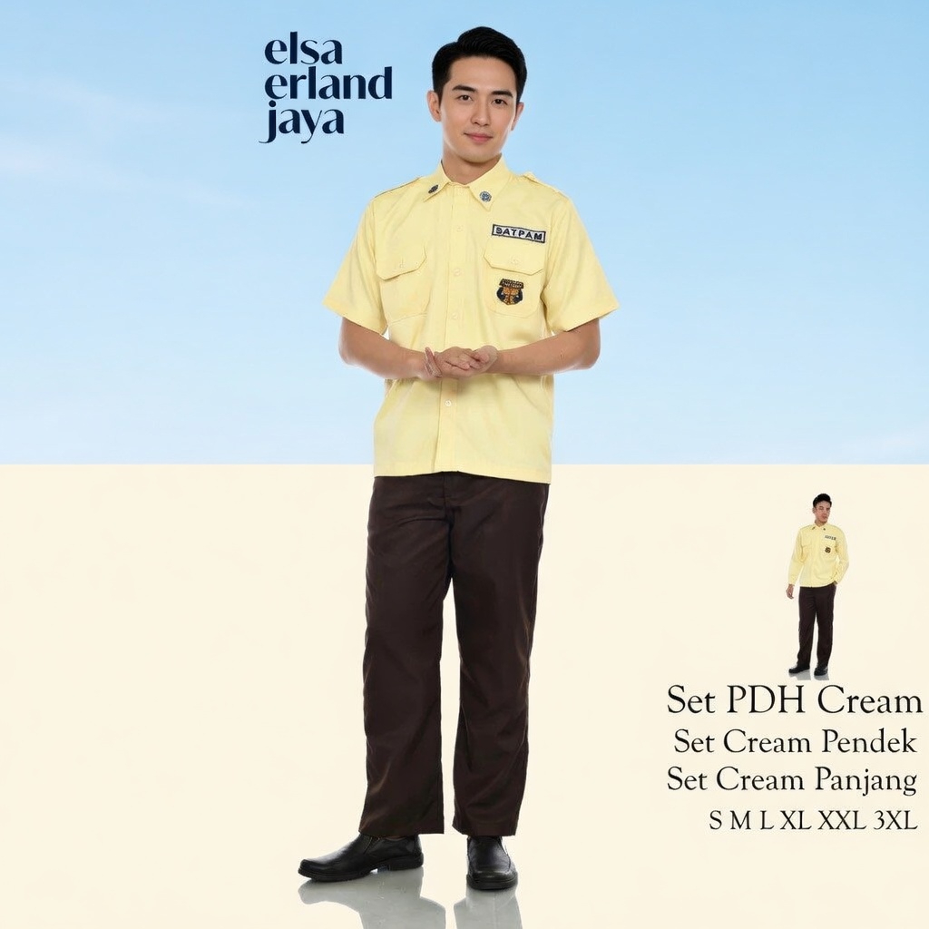 ERLAND SERAGAM PDH SATPAM SERAGAM PDL SATPAM BAJU PDH PDL CREAM KREAM SERAGAM SATPAM PREMIUM  RESLET