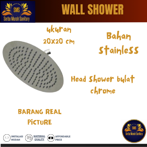 DJS HEAD Kepala Wall Shower Rainfall Shower Head Stainless 10 INCH - 10 INCH 25x25 CM (bulat)
