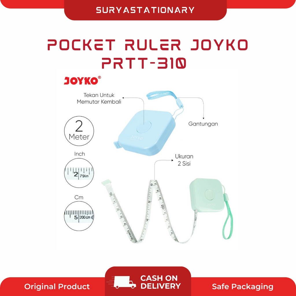 Joyko PRTT-310 Pocket Ruler Tailoring Tape 2 Meter Fiberglass