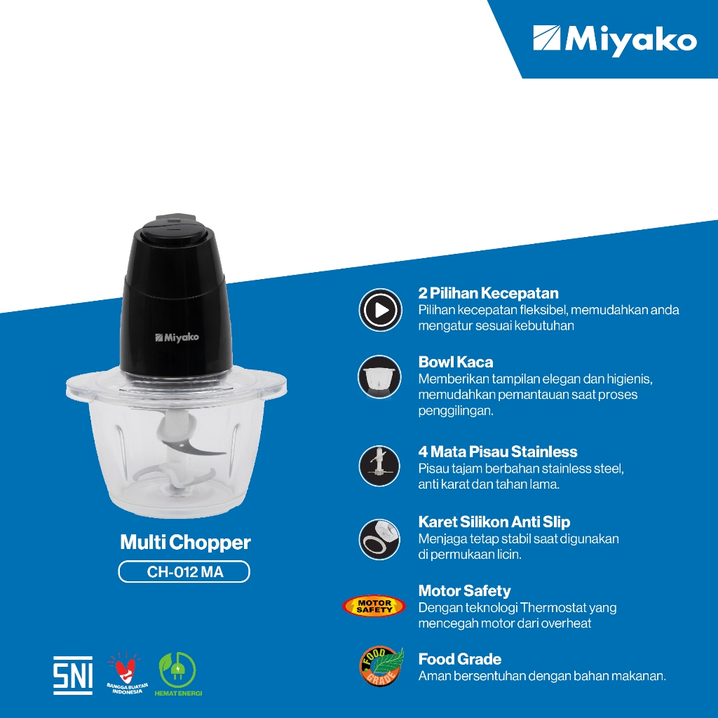 Multi Chopper Miyako CH012MA Food Processor Penggiling Daging - Kaca - 1.2 Liter