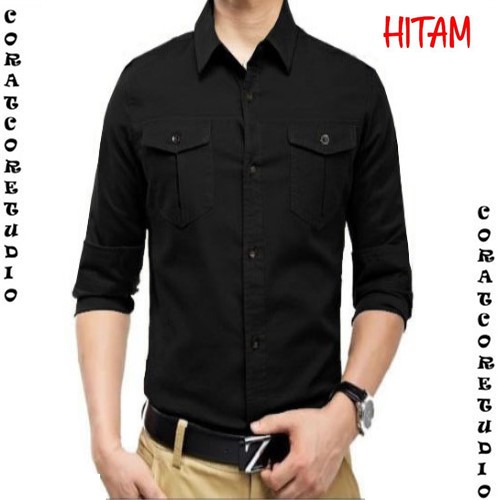 ANVI SHOP SURABAYA MALANG GRESIK SIDOARJO JAWA TIMUR SBY Kemeja Cowok Hem Laki Long Shirt Basic Plai