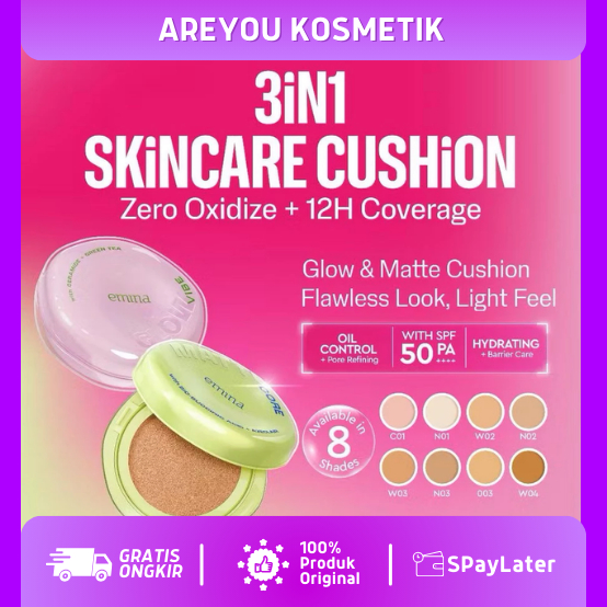 [ARE YOU] NEW! EMINA Glow Matte 3in1 Skincare Cushion SPF 50 PA 13G Flawless Lightweight Make Up Fou