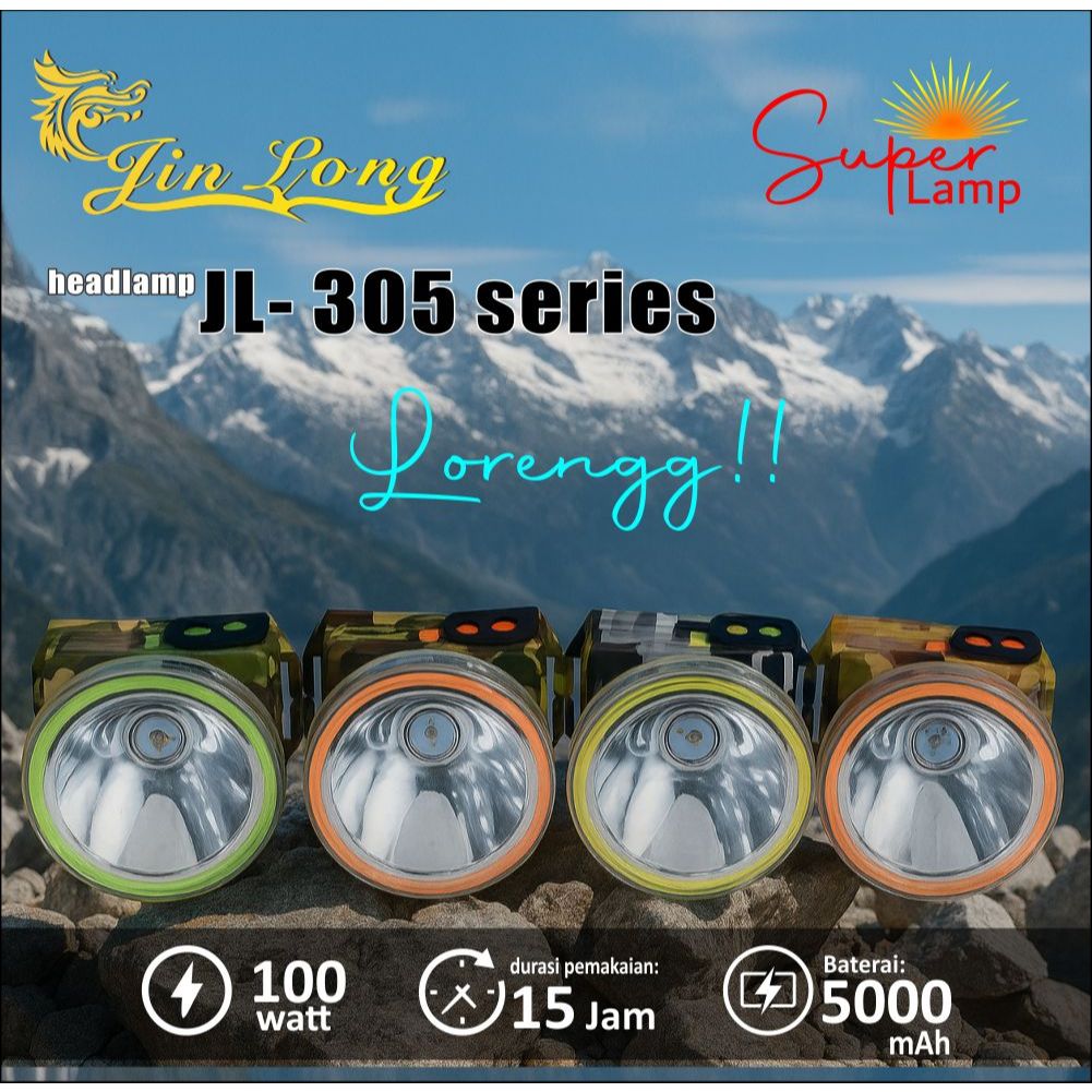 Senter Kepala / Headlamp Jinlong JL 305 waterproof / tahan air 100 watt