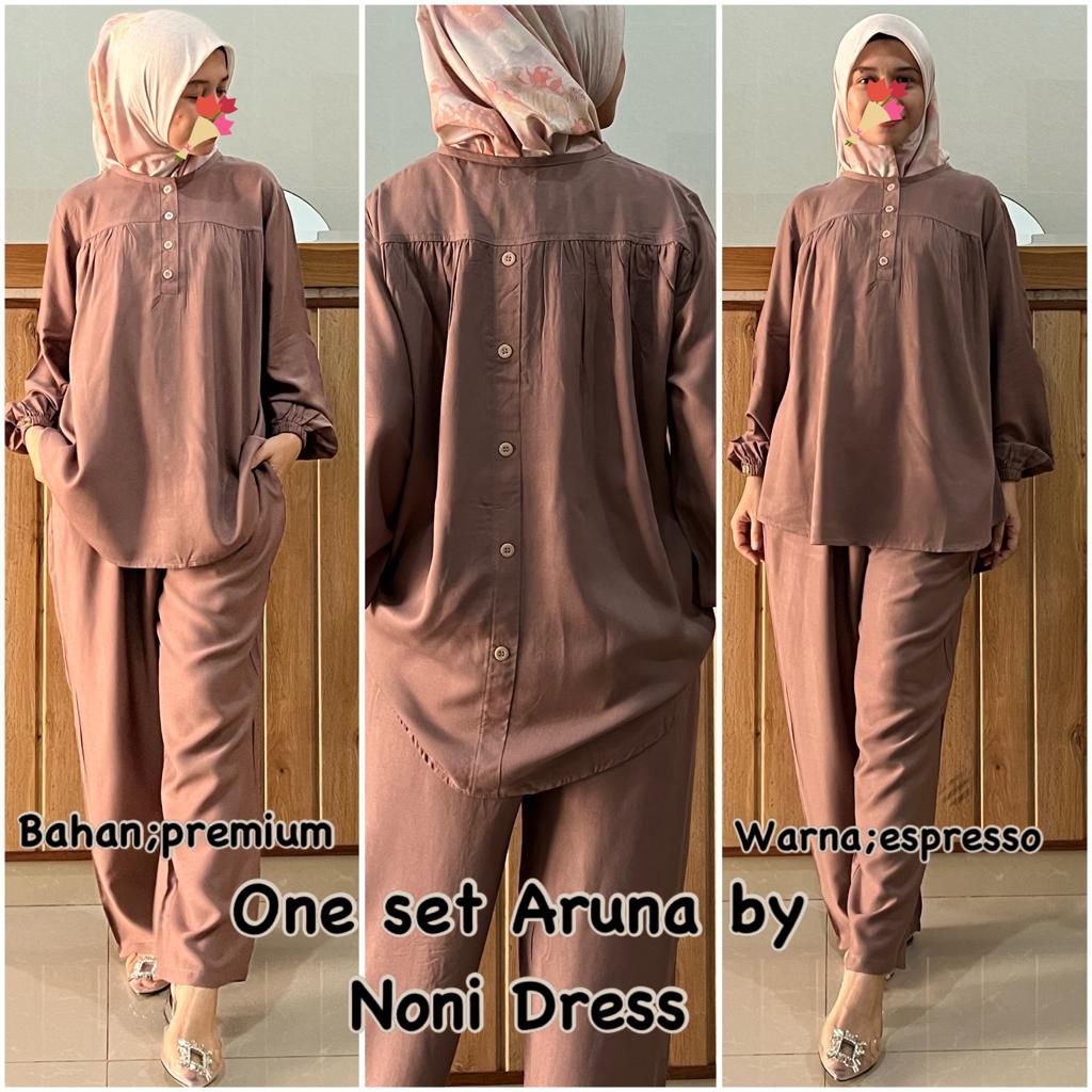 aisyahproduk | SET ARUNA by Noni dress - Setelan twill premium - Oneset Nonidress - Daster arab Band