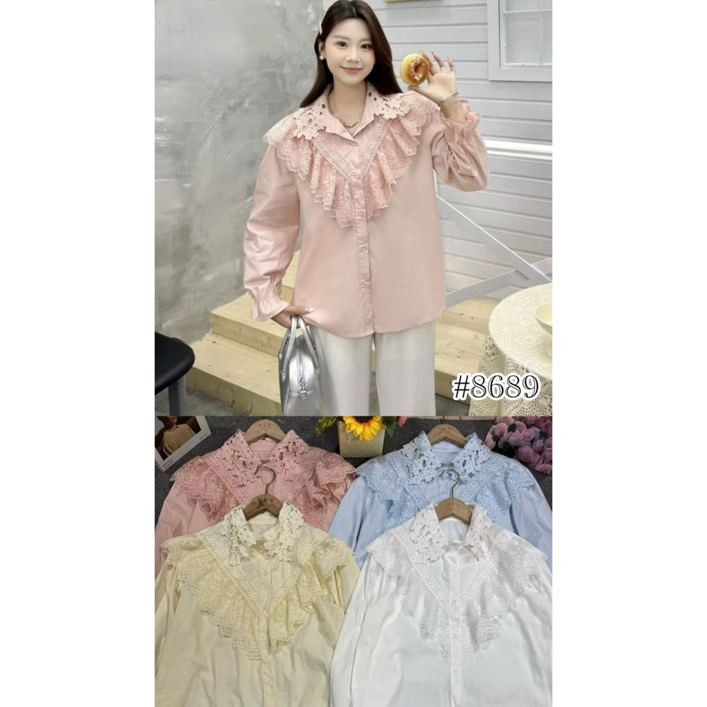 A206 Kemeja Blouse Wanita Ruffle Dada Merah Mewah Elegant Busui Modis Simple